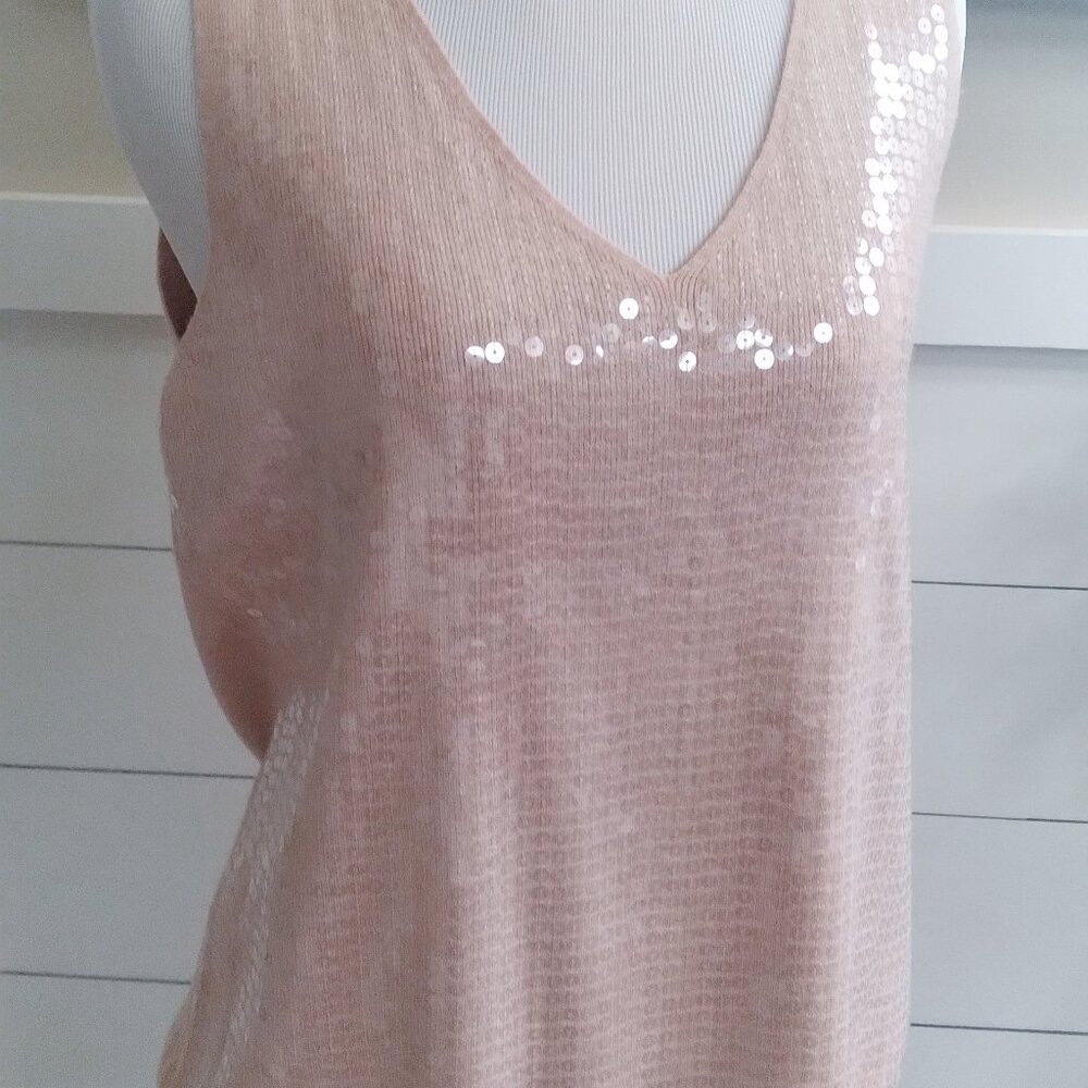 Pink Sequined Sleeveless Sweater Size Medium